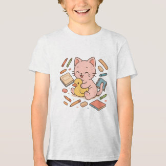 Camiseta Gato rosa-bonito com arte de pata-borracha