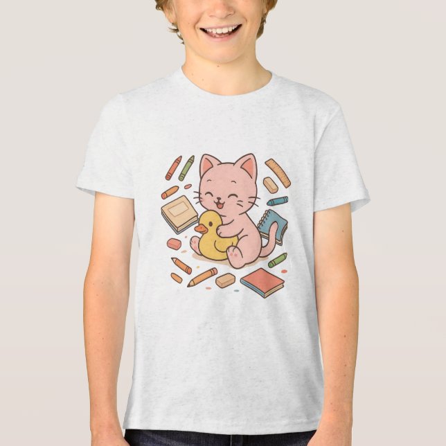 Camiseta Gato rosa-bonito com arte de pata-borracha (Frente)