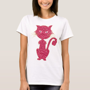Camiseta Gato Rosa Bonito Com Olhos Rosa Trabalho de arte