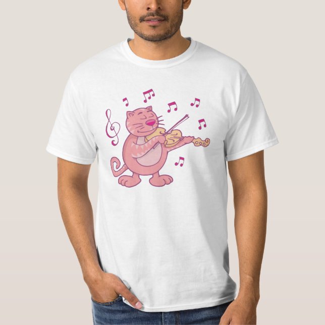 Camiseta Gato Rosa com Violino (Frente)