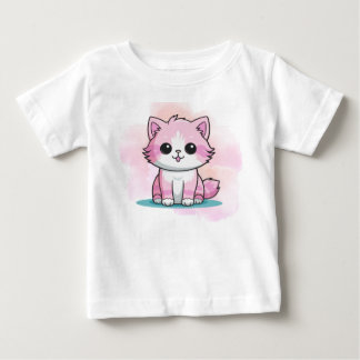 Camiseta Gato Rosa Fofo Aquarela Desenho Animal 