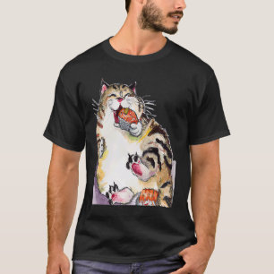 Camiseta Gato Rotundo Comendo Sushi