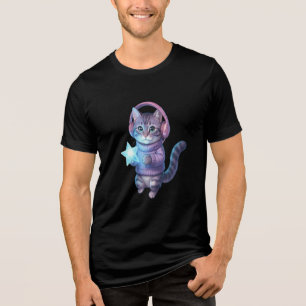 Camiseta Gato Roxo com Estrela e Fones de Ouvido
