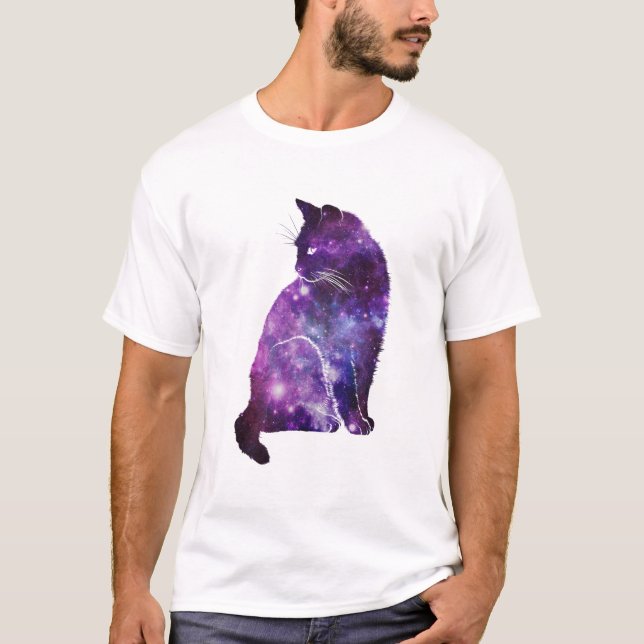 Camiseta Gato roxo da nebulosa do espaço (Frente)