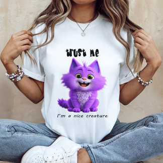 Camiseta Gato Roxo Fofo | Confie em Mim Sou uma Criatura Si