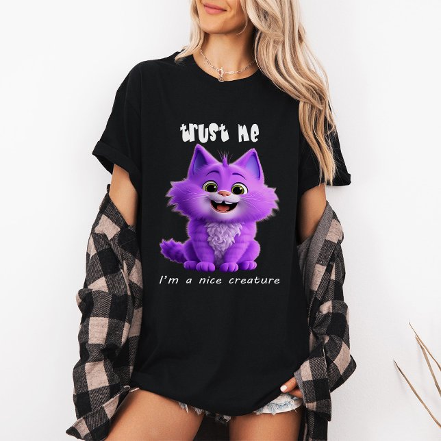 Camiseta Gato Roxo Fofo | Confie em Mim Sou uma Criatura Si (Criador carregado)