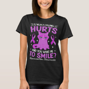 Camiseta Gato Roxo Para Mulheres Tudo Magoa Fibromialgia
