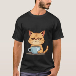 Camiseta Gato Ruivo Sonolento e Divertido Precisa de Café p