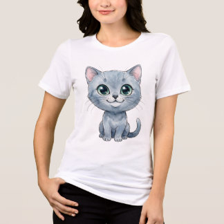 Camiseta Gato Russo Azul Aquarela