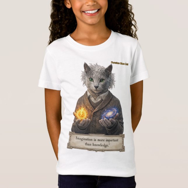 Camiseta Gato Russo Azul Einstein - Imaginação (Frente)