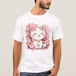 Camiseta Gato Sakura Fofo Desenho de Florada Japonesa