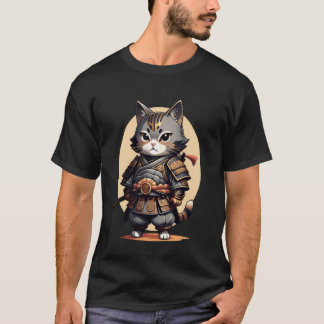 Camiseta Gato Samurai Adorável Em Armadura Tradicional Segu
