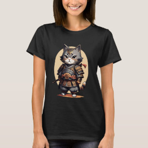 Camiseta Gato Samurai Adorável Em Armadura Tradicional Segu