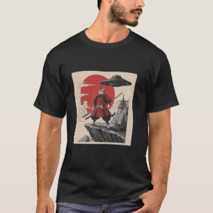 Camiseta Gato Samurai Alien UFO Design Retro Guerreiro Japo