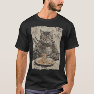 Camiseta Gato Samurai Ama Ramen Anime Japonês Divertido Art