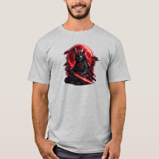 Camiseta Gato Samurai ao Luar Japonês Estética Streetwear 