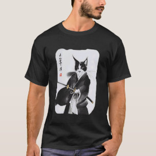 Camiseta Gato Samurai Arte de Guerreiro Ukiyo e Japonês Vin