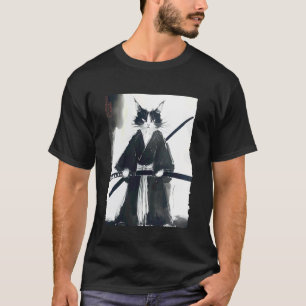 Camiseta Gato Samurai Arte Japonesa em Tinta Engraçado Espa