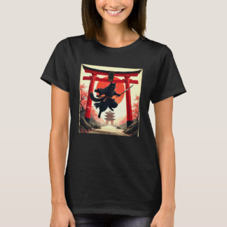 Camiseta Gato samurai arte japonesa flor samurai para homen