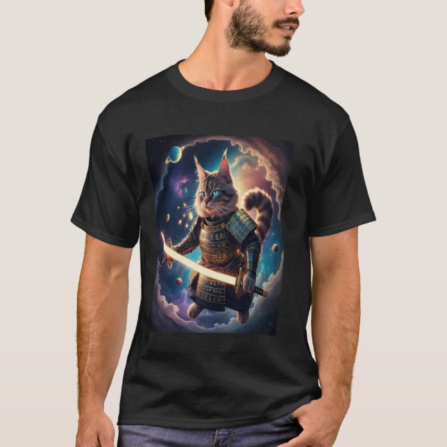 Camiseta Gato Samurai Astral Guardião das Ondas Celestiais (Frente)
