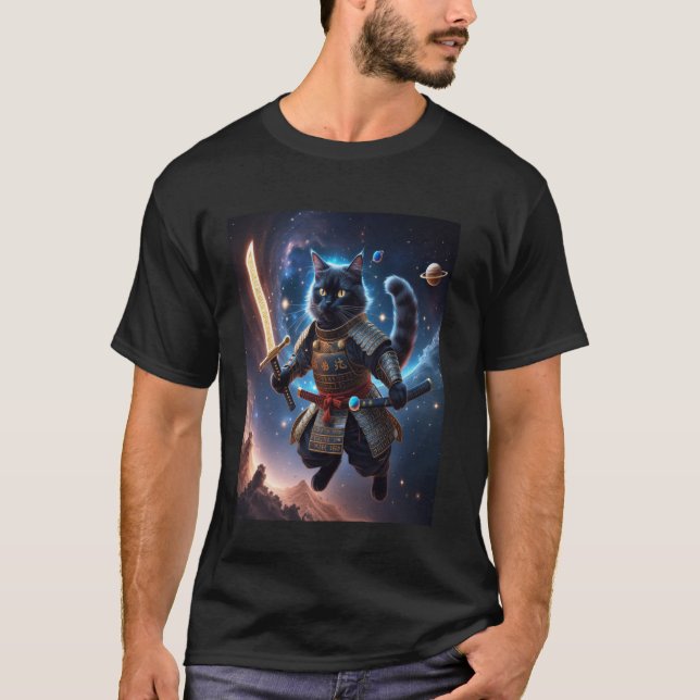Camiseta Gato Samurai Astral Guardião das Ondas Celestiais (Frente)