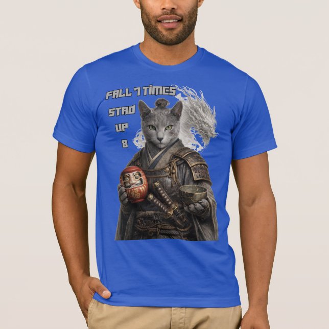 Camiseta Gato Samurai Azul Russo (Frente)
