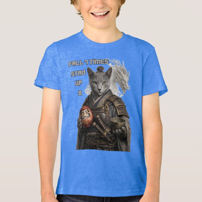 Camiseta Gato Samurai Azul Russo (Frente)