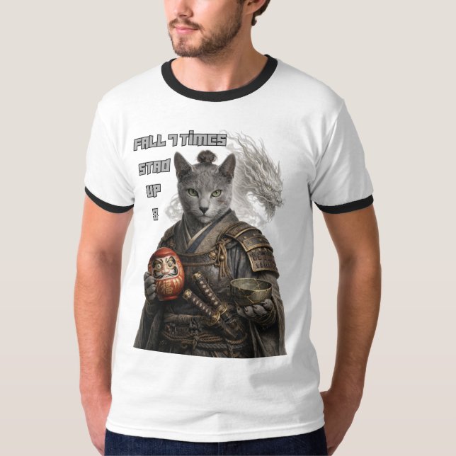 Camiseta Gato samurai Azul Russo (Frente)