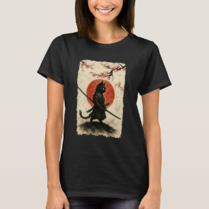 Camiseta Gato Samurai Bushido Vintage Ukiyo E Gráfico Japon