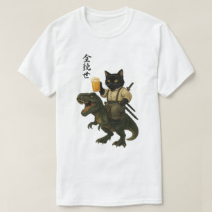 Camiseta Gato Samurai com Cerveja & T-Rex Arte Japonesa R