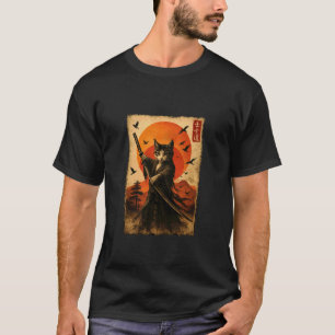 Camiseta Gato Samurai com Guerreiro do Pôr do Sol Japonês K