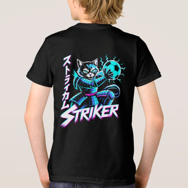 Camiseta Gato Samurai Cyberpunk Striker para Gamers e Futeb (Verso)
