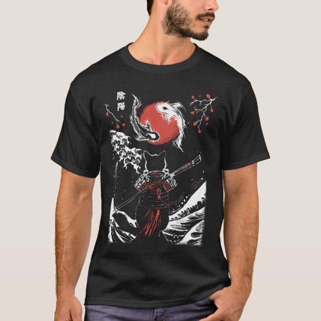 Camiseta Gato Samurai e Peixe Koi (Frente)