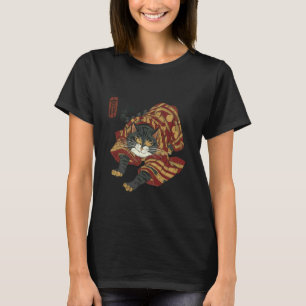 Camiseta Gato Samurai Engraçado Arte Japonesa Ukiyo-e Guerr