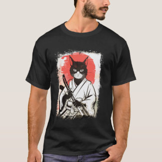 Camiseta Gato Samurai Estilo de Arte Japonês Ninja Samurai
