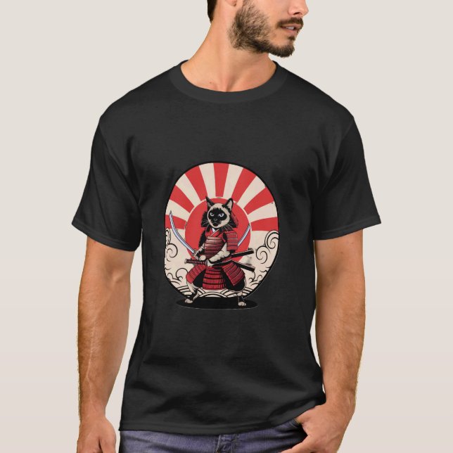Camiseta Gato Samurai Estilo Retro (Frente)