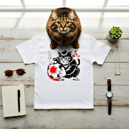 Camiseta Gato Samurai Estiloso Japão Futebol Para Fãs de Fu