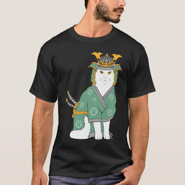 Camiseta gato samurai fofo (Frente)