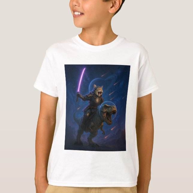 Camiseta Gato Samurai Galáctico no T Rex (Frente)
