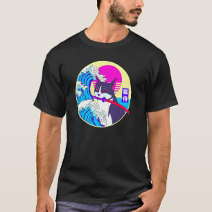 Camiseta Gato Samurai Grande Onda Japonês Vaporwave Retro A