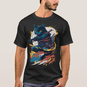 Camiseta Gato Samurai Guerreiro Estilo Japonês Arte Felina 