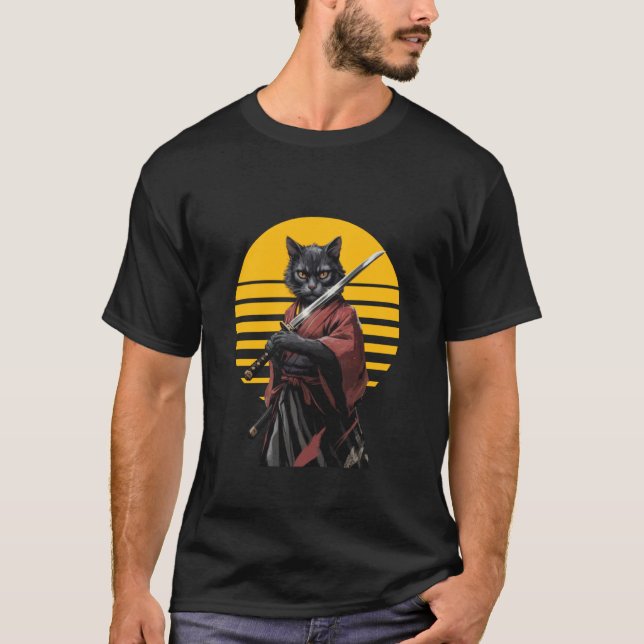 Camiseta Gato Samurai Guerreiro Felino Sem Medo (Frente)