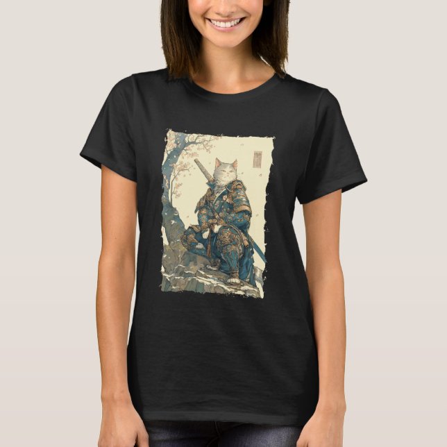 Camiseta Gato Samurai - Guerreiro Japão Poder Katana 1 (Frente)