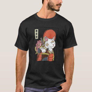 Camiseta Gato Samurai Japonês Estética Japão Bandeira do So