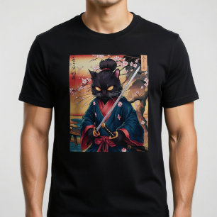 Camiseta Gato Samurai Japonês Fofo