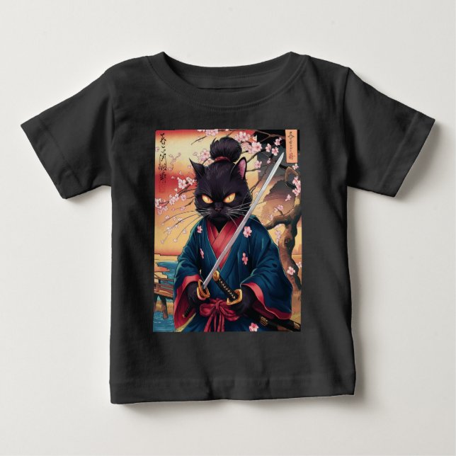 Camiseta Gato Samurai Japonês Fofo  (Frente)