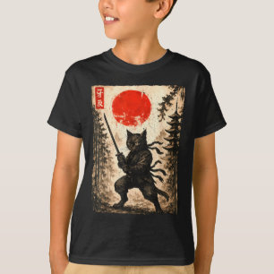 Camiseta Gato Samurai Japonês Gráfico Anime Masculino Menin