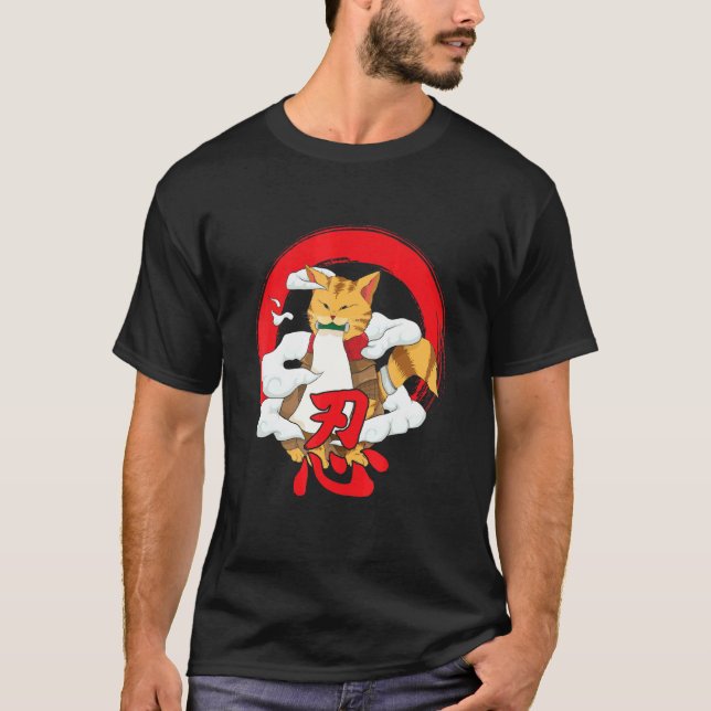 Camiseta Gato Samurai Japonês Para Todos os Gatos (Frente)