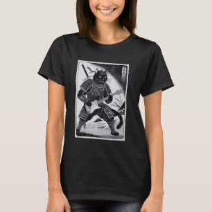 Camiseta Gato Samurai Japonês Tocando Guitarra Elétrica Uki