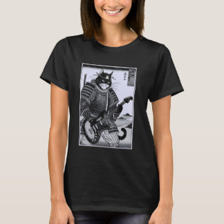 Camiseta Gato Samurai Japonês Tocando Guitarra Elétrica Uki